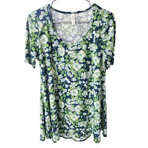 LuLaRoe Blue & White Flowers with Leaves Perfect Tee - Small
